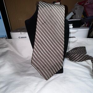 Striped Bronze and White Tie